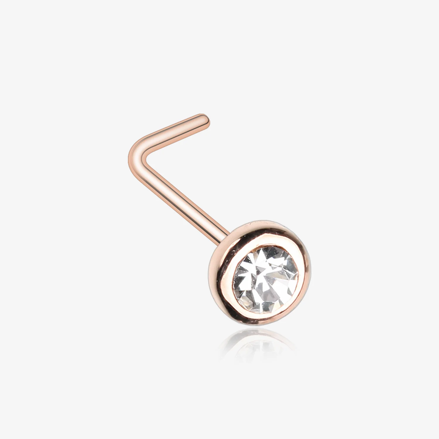 Rose Gold Sparkle Bezel Gem L-Shaped Nose Ring