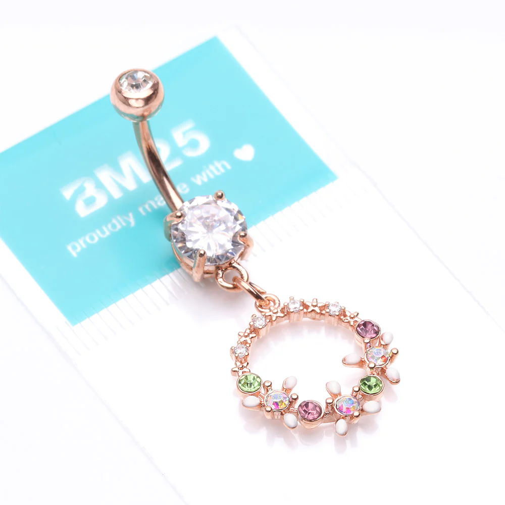 Rose Gold Sparkle Chic Flower Wreath Belly Button Ring - Image 5
