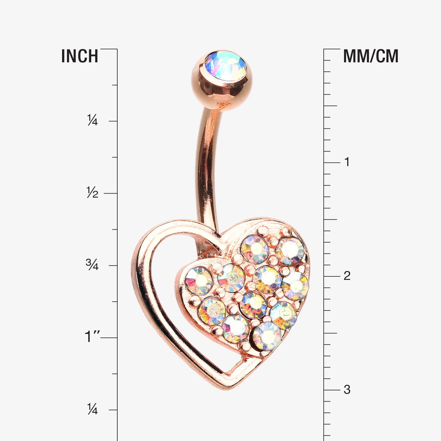 Rose Gold Sparkle Heart in Heart Belly Button Ring - Image 2