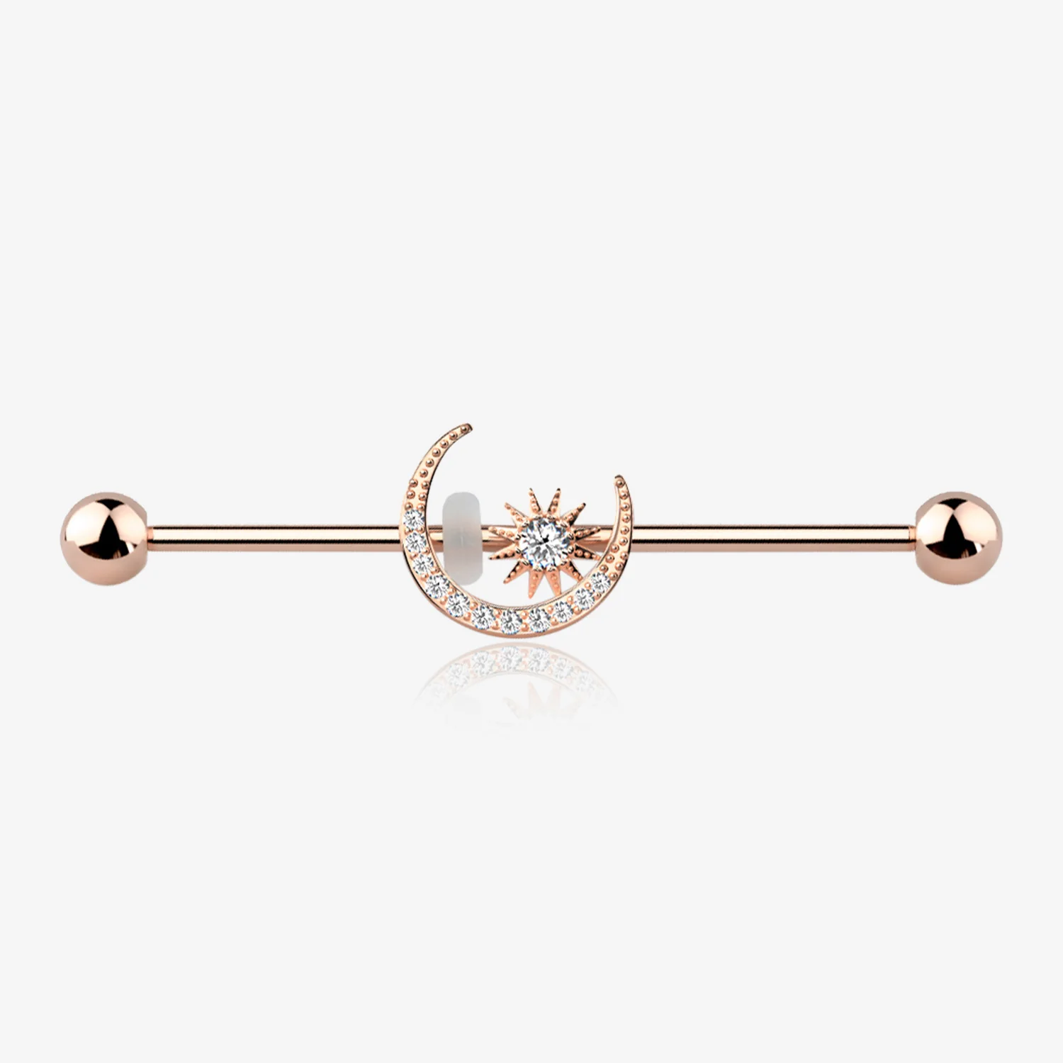 Rose Gold Sparkle Moon and Starburst Industrial Barbell