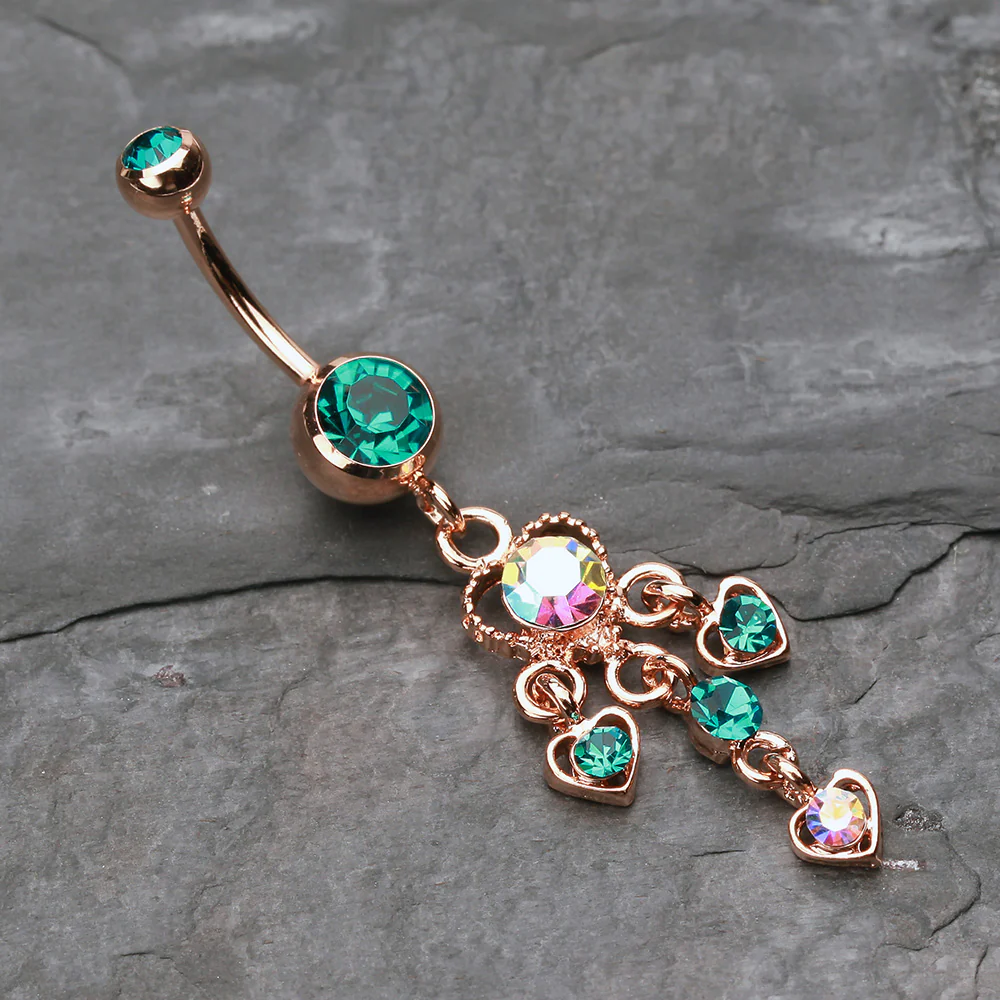 Rose Gold Sparkle Multi Heart Belly Button Ring - Image 3