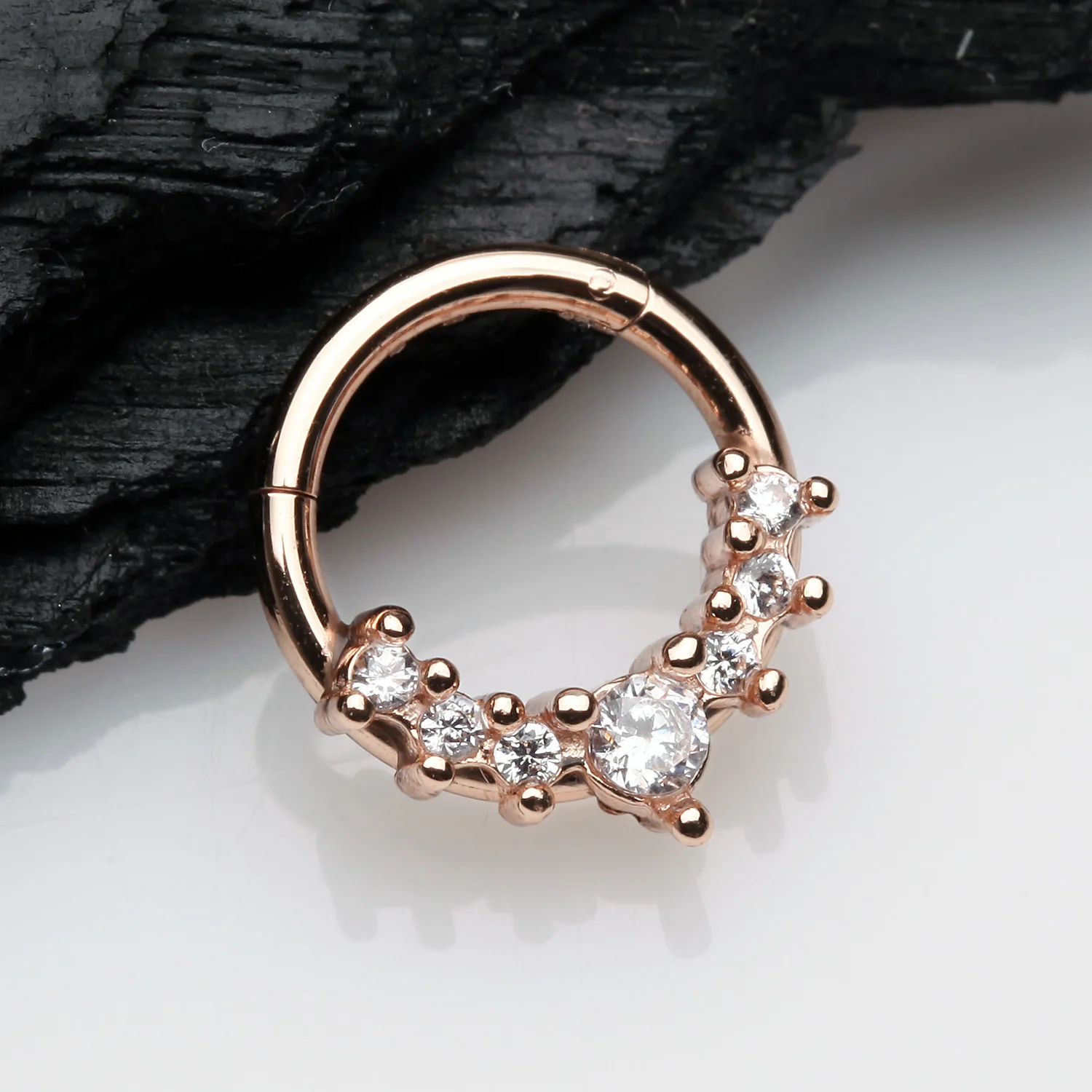 Rose Gold Sparkle Princess Journey Seamless Clicker Hoop Ring - Image 2