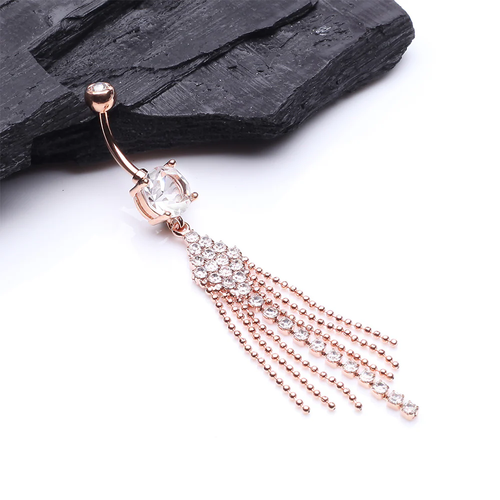 Rose Gold Sparkle Showers Belly Button Ring - Image 3