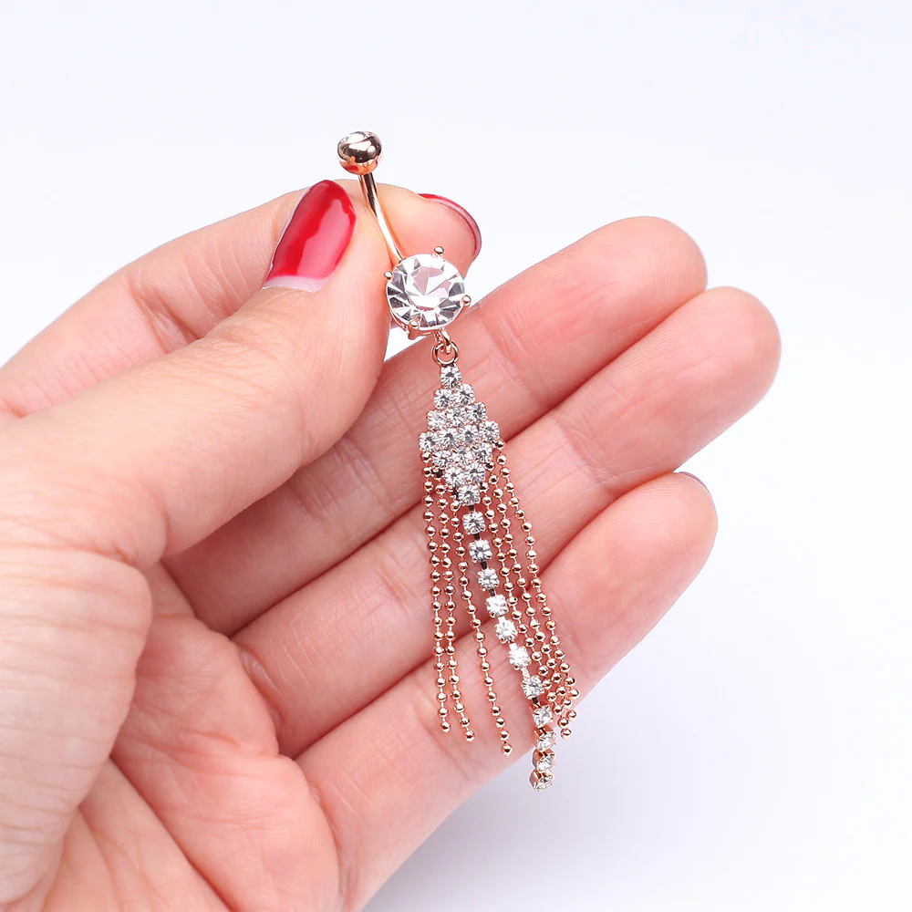 Rose Gold Sparkle Showers Belly Button Ring - Image 4