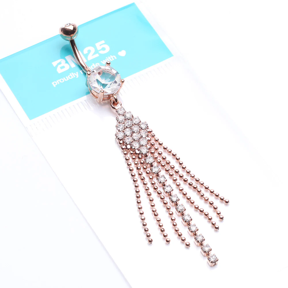 Rose Gold Sparkle Showers Belly Button Ring - Image 5