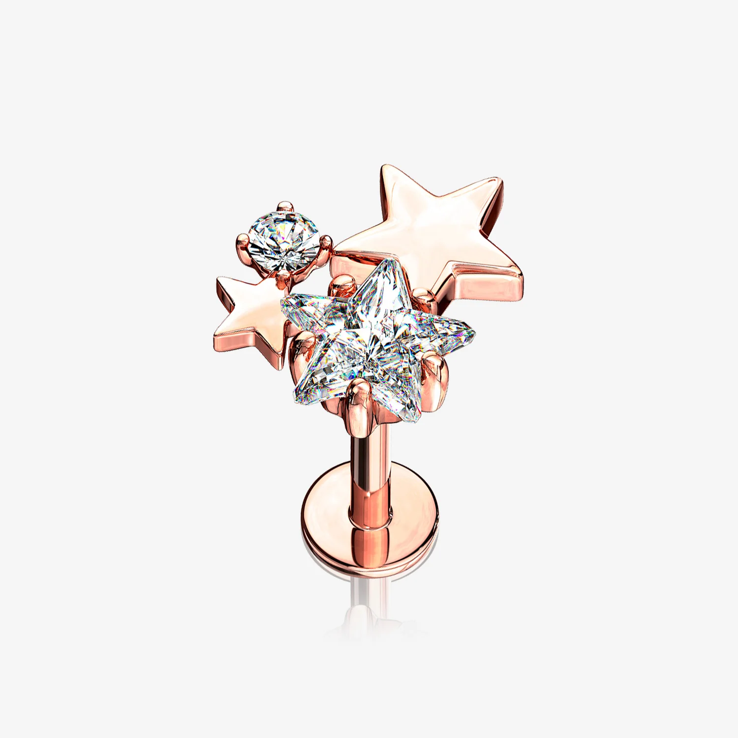 Rose Gold Sparkle Stars Top Internally Threaded Steel Labret