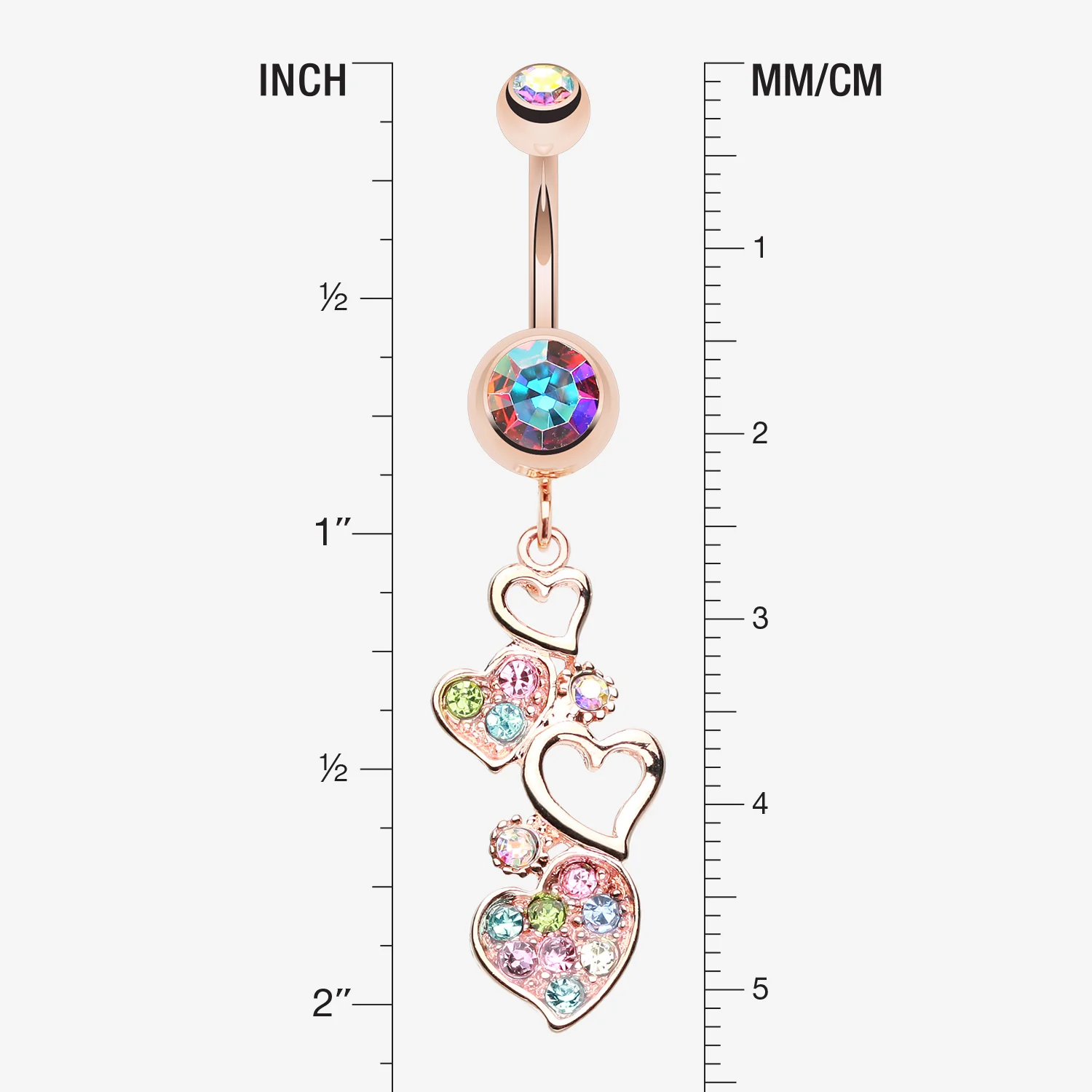 Rose Gold Sparkling Heart Cluster Belly Button Ring - Image 2