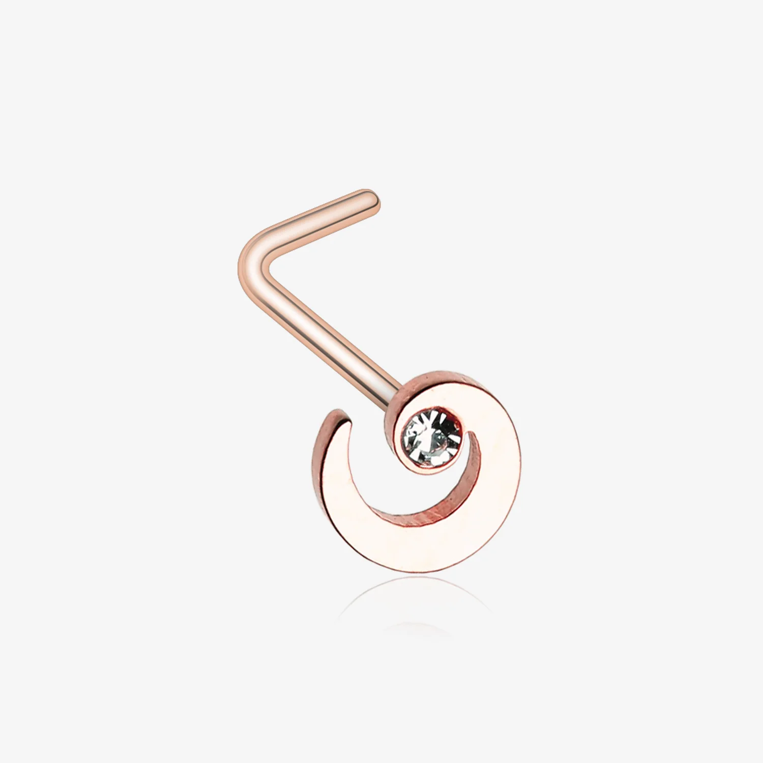 Rose Gold Spiral Swirl Sparkle L-Shaped Nose Ring