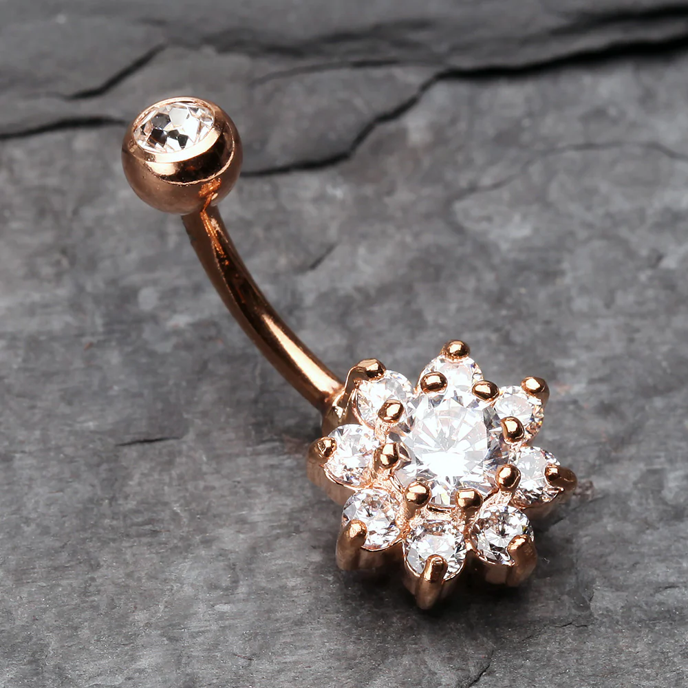 Rose Gold Spring Flower Sparkle Belly Button Ring - Image 3