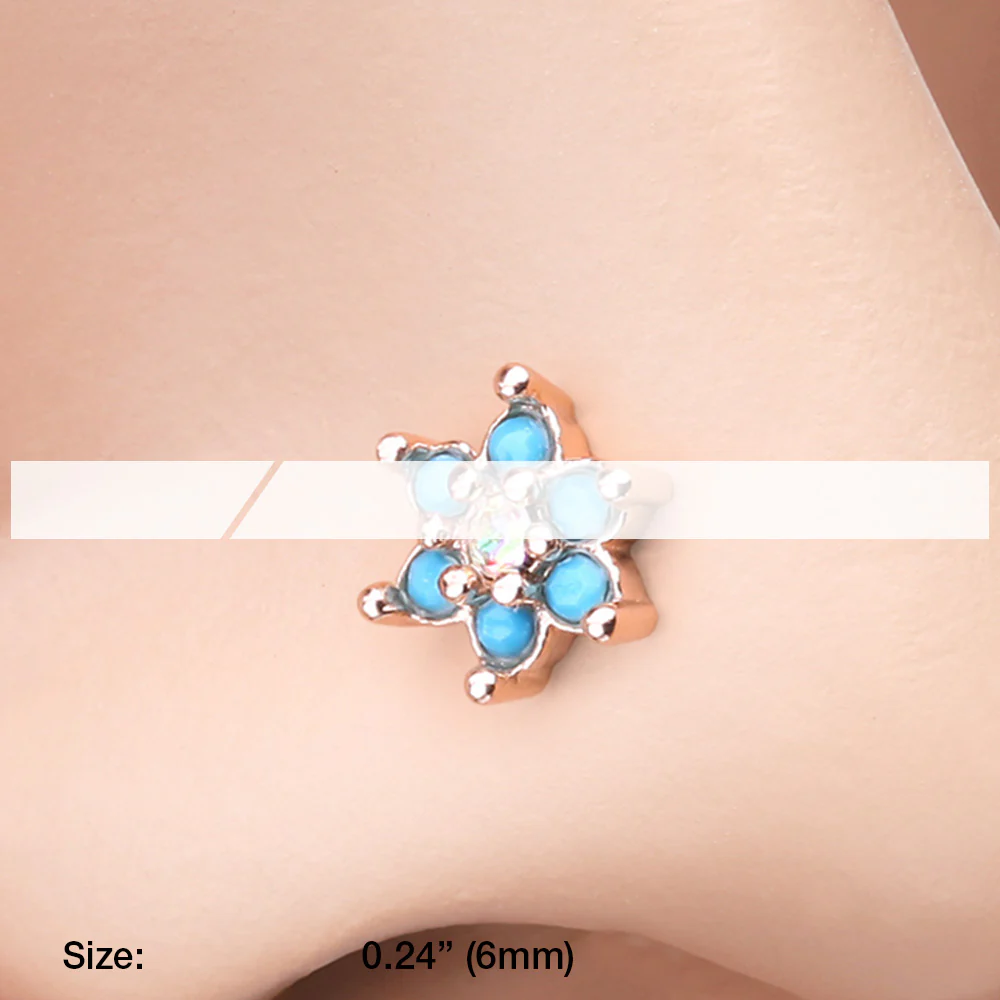 Rose Gold Spring Flower Turquoise Sparkle Nose Stud Ring - Image 3