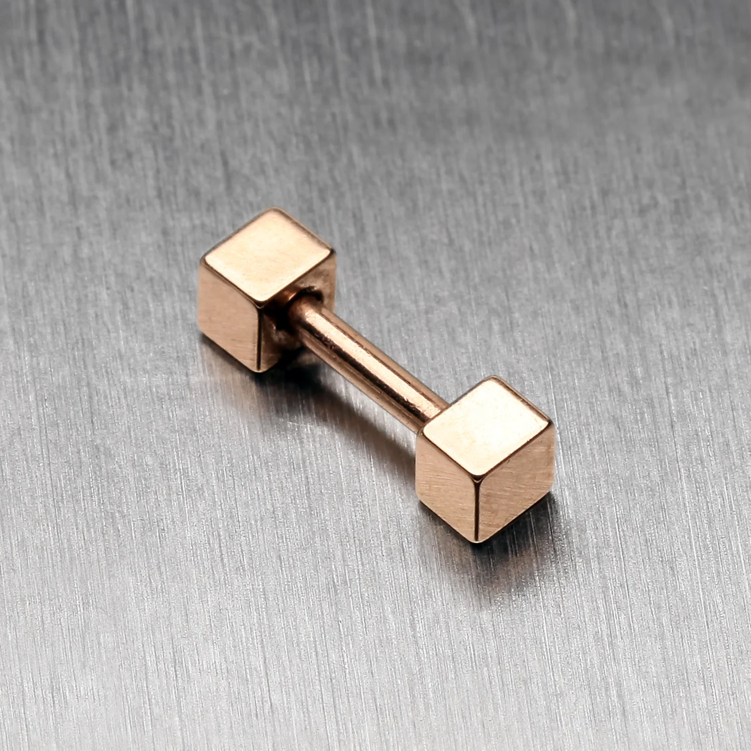 Rose Gold Square Cartilage Tragus Barbell - Image 2
