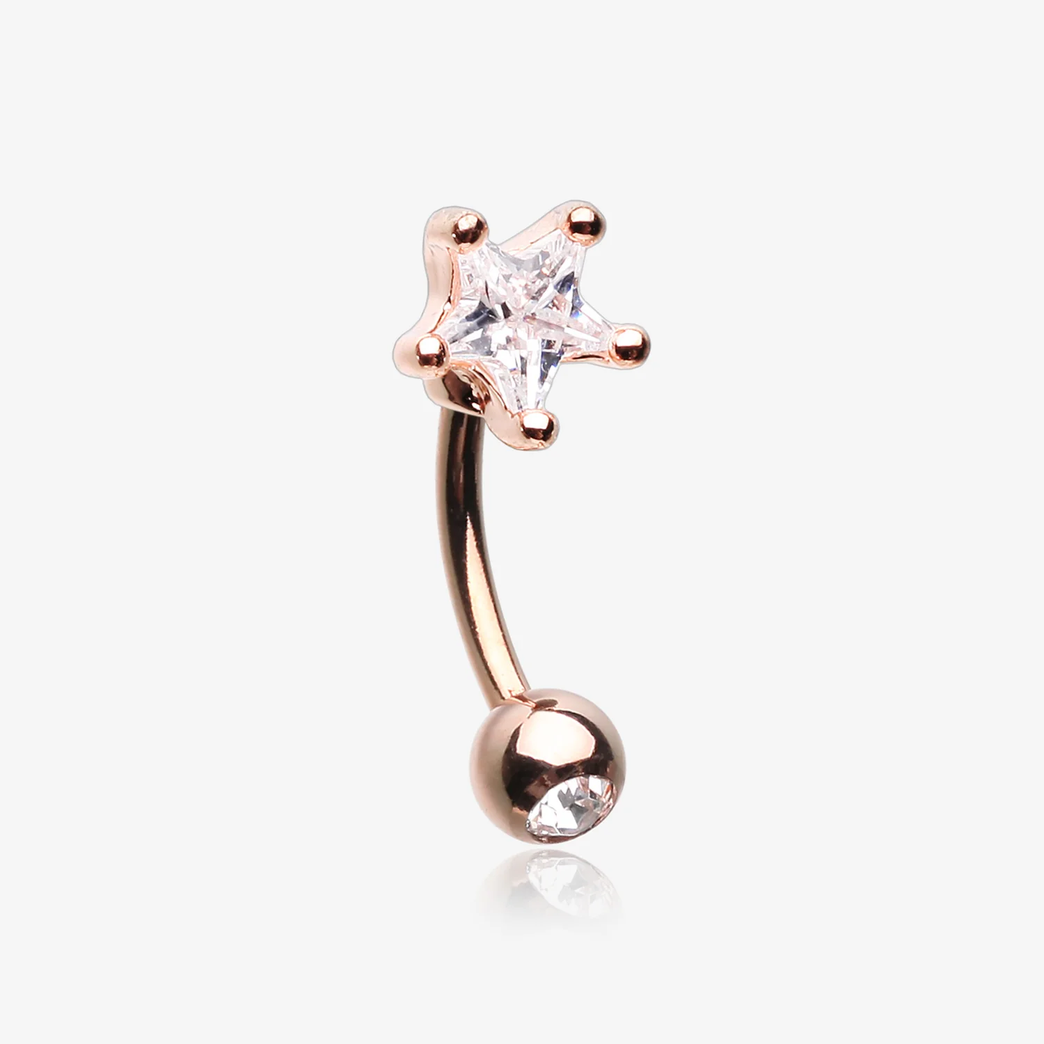 Rose Gold Star Gem Sparkle Prong Curved Barbell