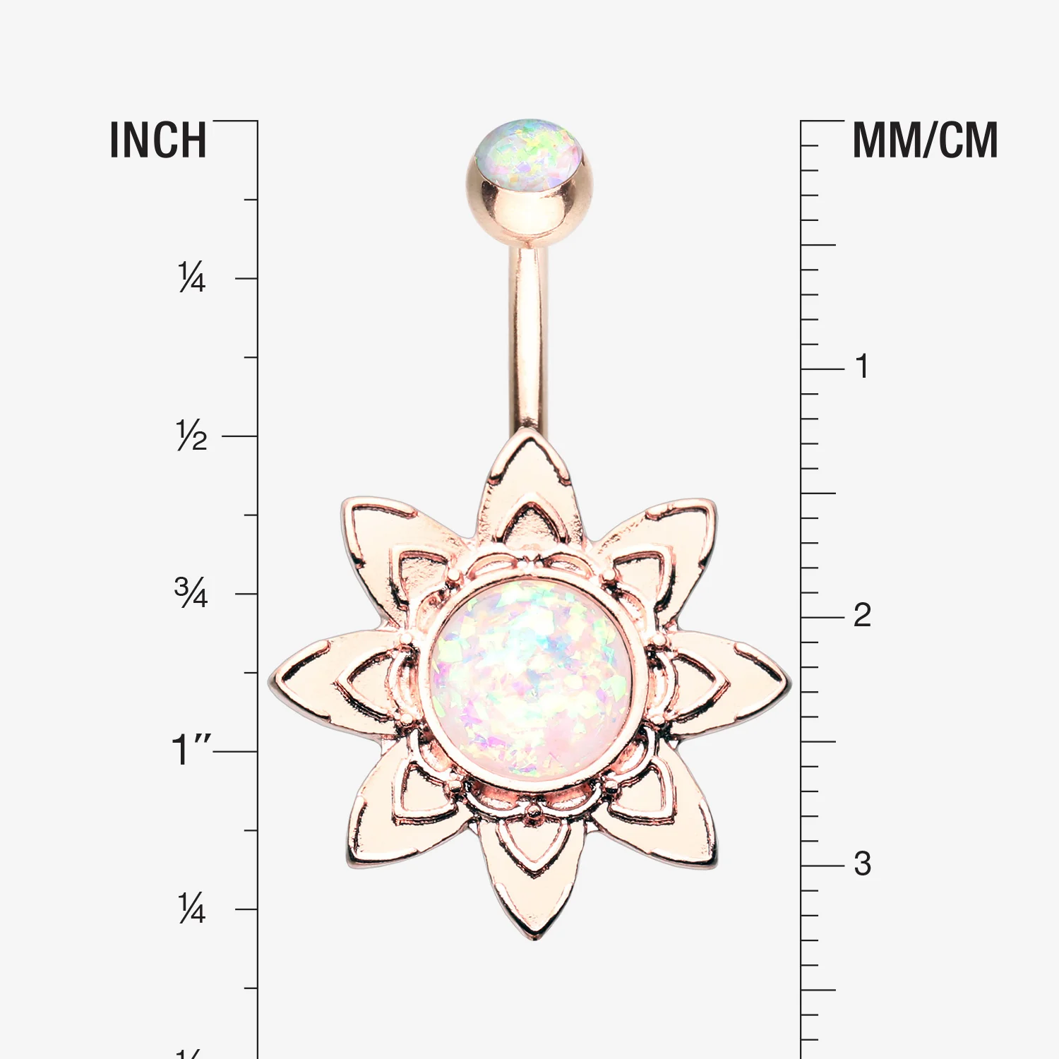Rose Gold Starburst Opal Sparkle Flower Belly Button Ring - Image 2