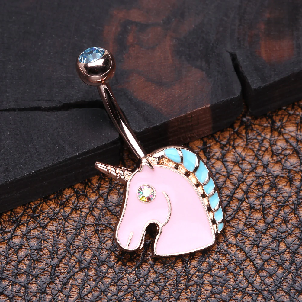 Rose Gold Stay Magical Unicorn Sparkle Belly Button Ring - Image 3