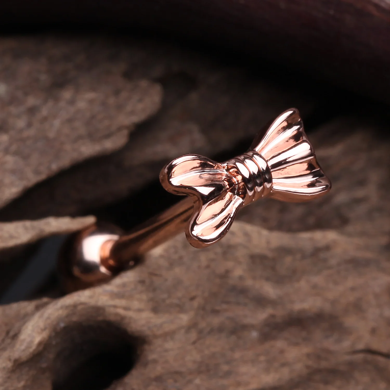 Rose Gold Sweet Bow-Tie Barbell Tongue Ring - Image 2