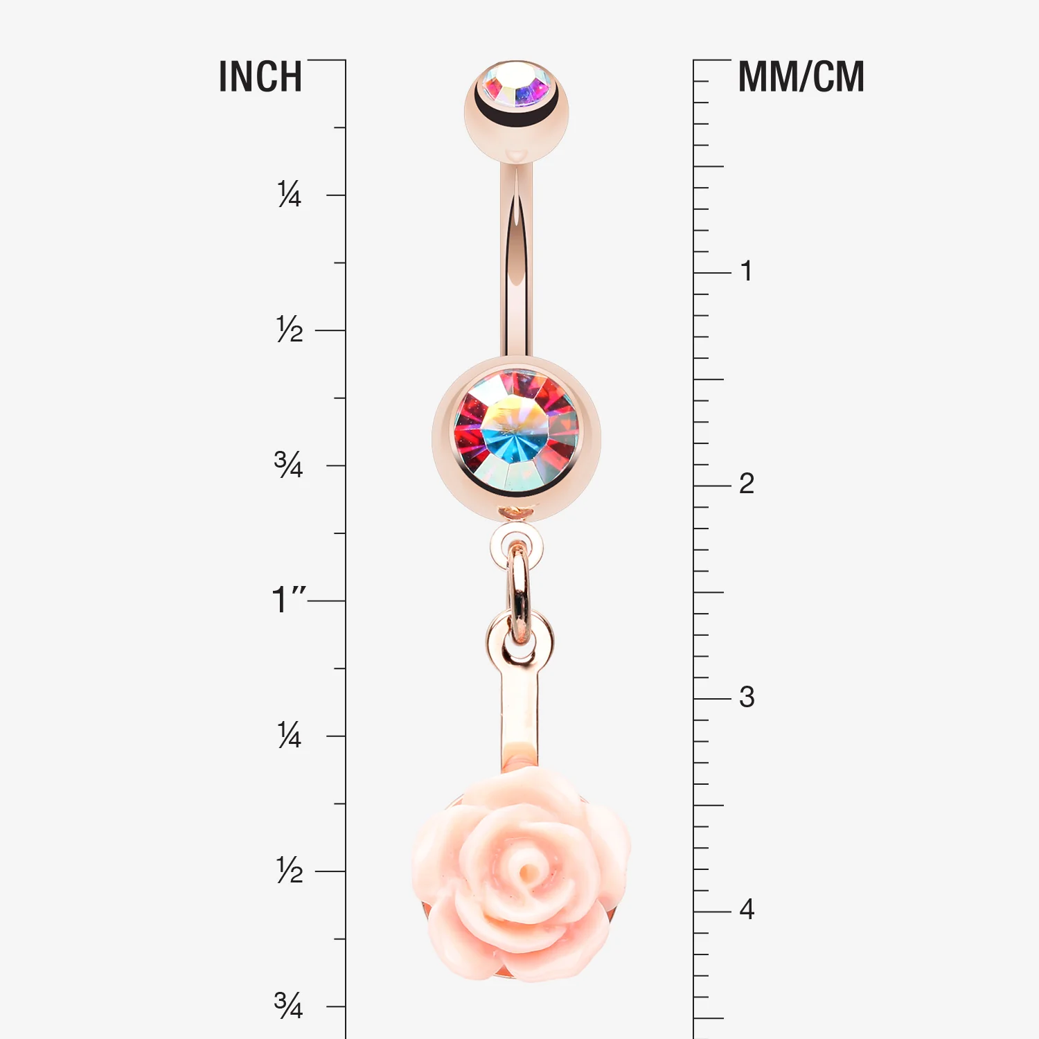 Rose Gold Sweet Pink Rose Blossom Belly Button Ring - Image 2