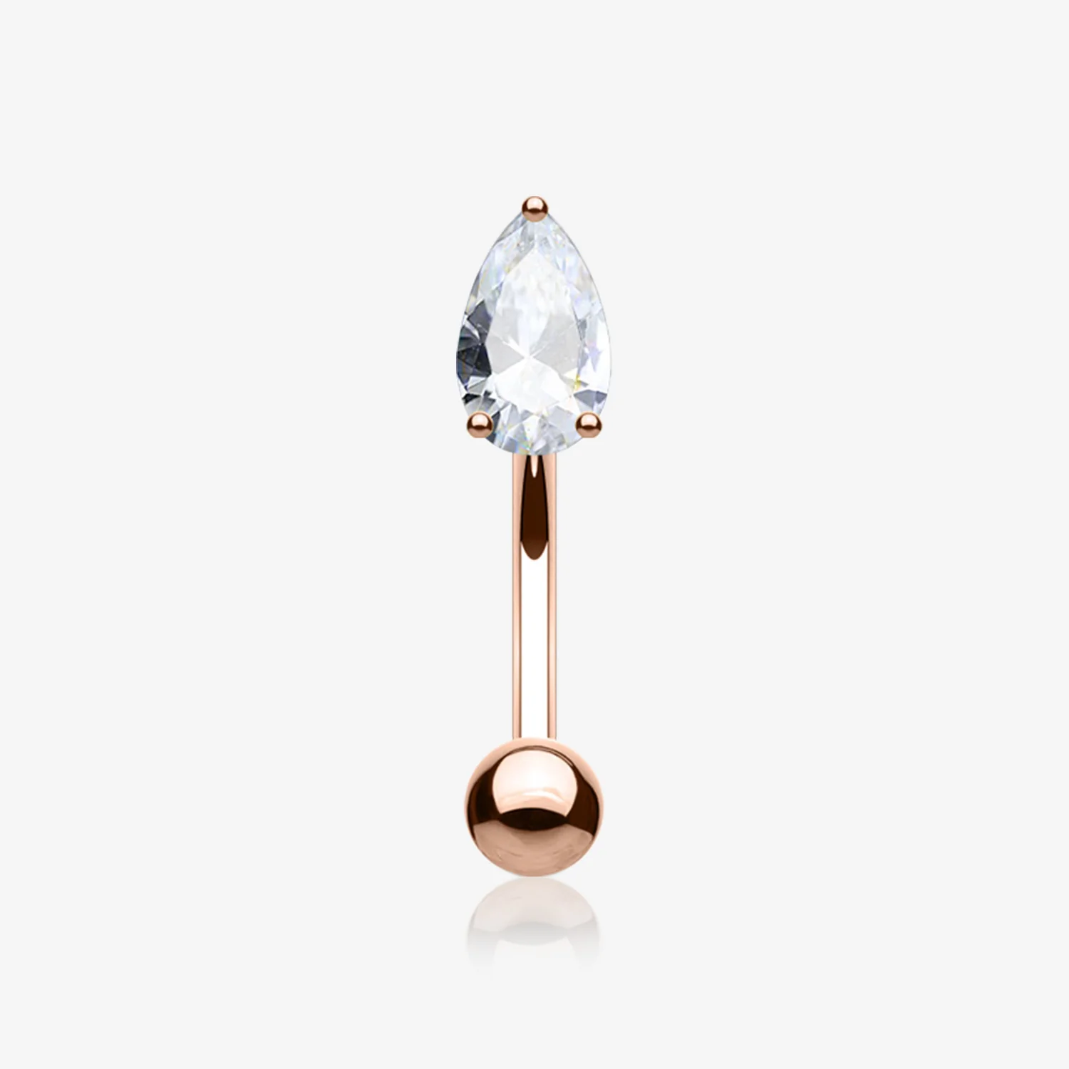 Rose Gold Teardrop Gem Sparkle Prong Set Curved Barbell