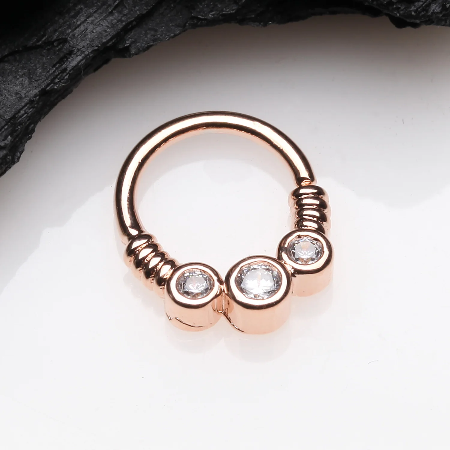 Rose Gold Trine Essence Sparkle Bendable Seamless Hoop Ring - Image 2