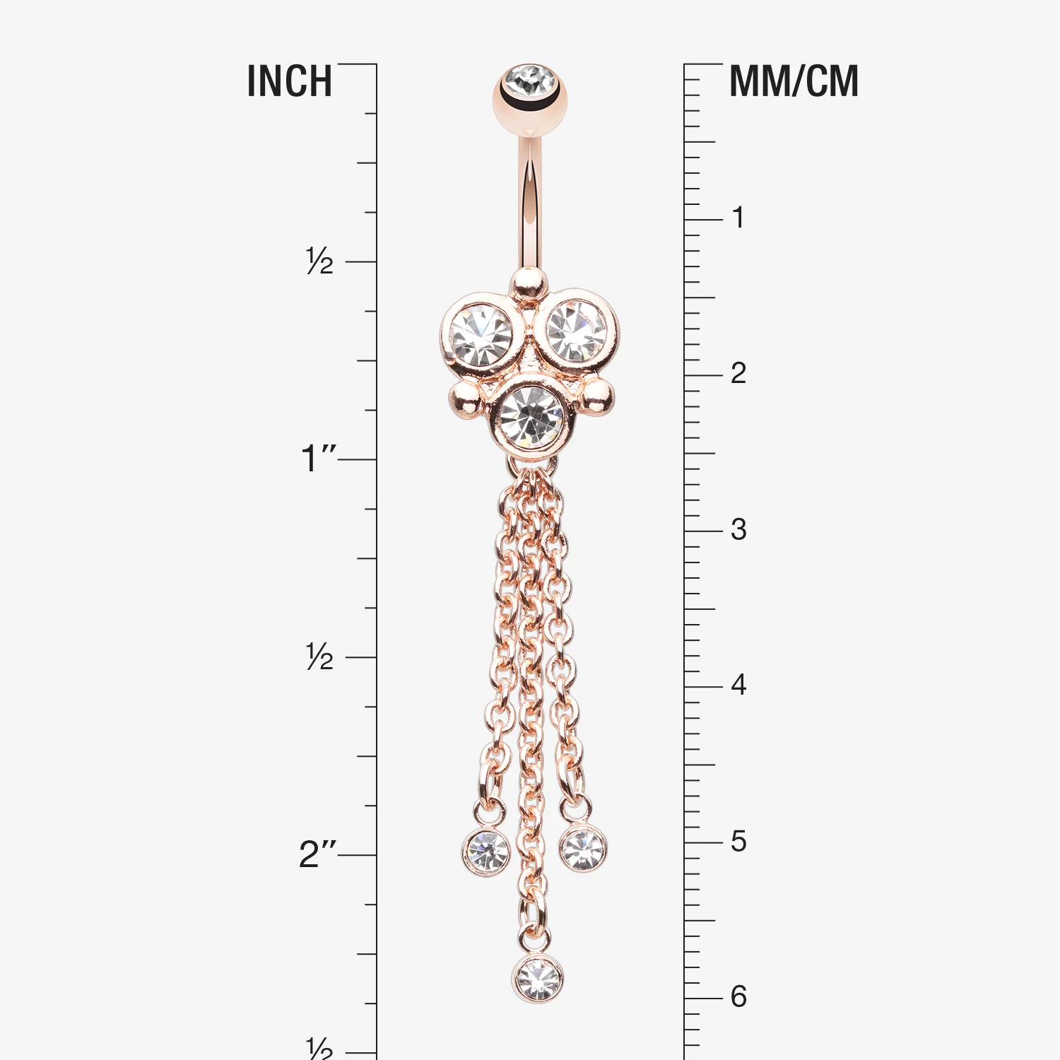 Rose Gold Trinity Sparkle Dangle Belly Button Ring - Image 2