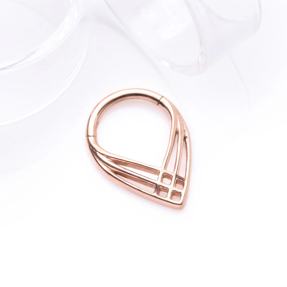 Rose Gold Triple Cross Weave Clicker Hoop Ring - Image 3