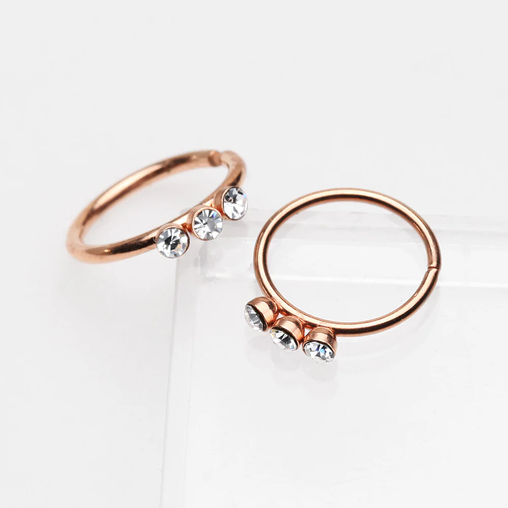Rose Gold Triple Gem Sparkle Bendable Twist Hoop Ring - Image 3