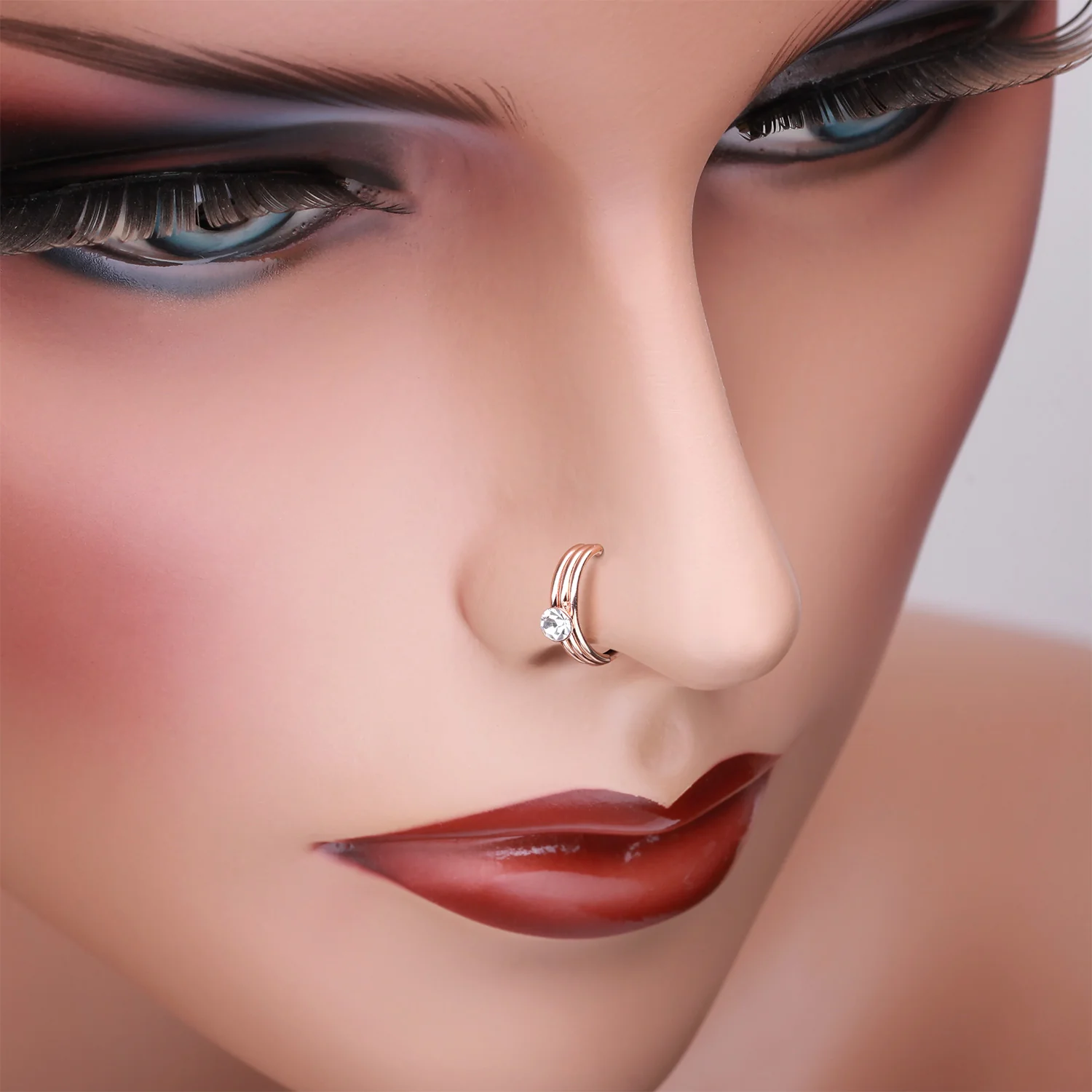 Rose Gold Triple Stacked Design Sparkle Bendable Hoop Ring - Image 2