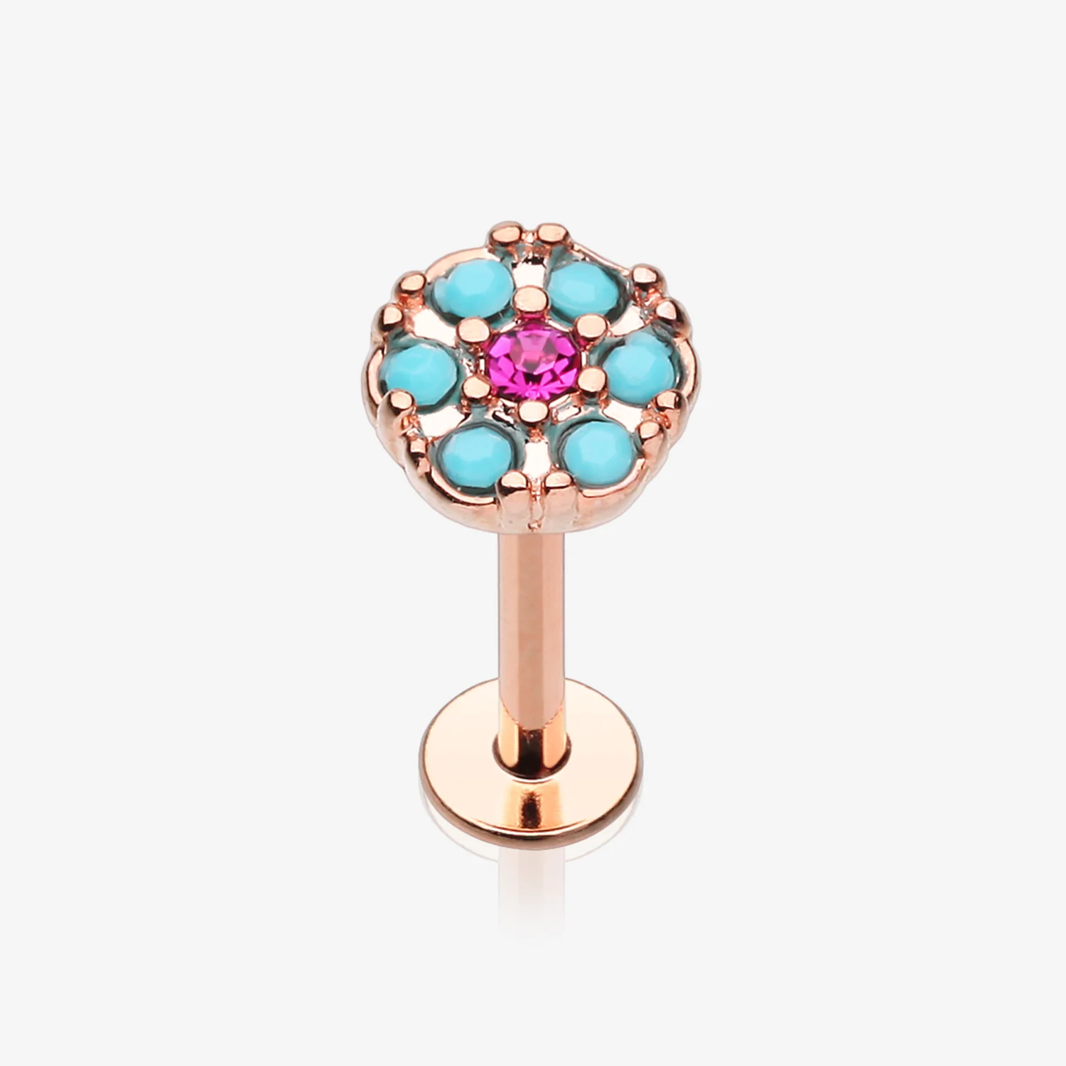 Rose Gold Turquoise Boho Circle Sparkle Top Steel Labret