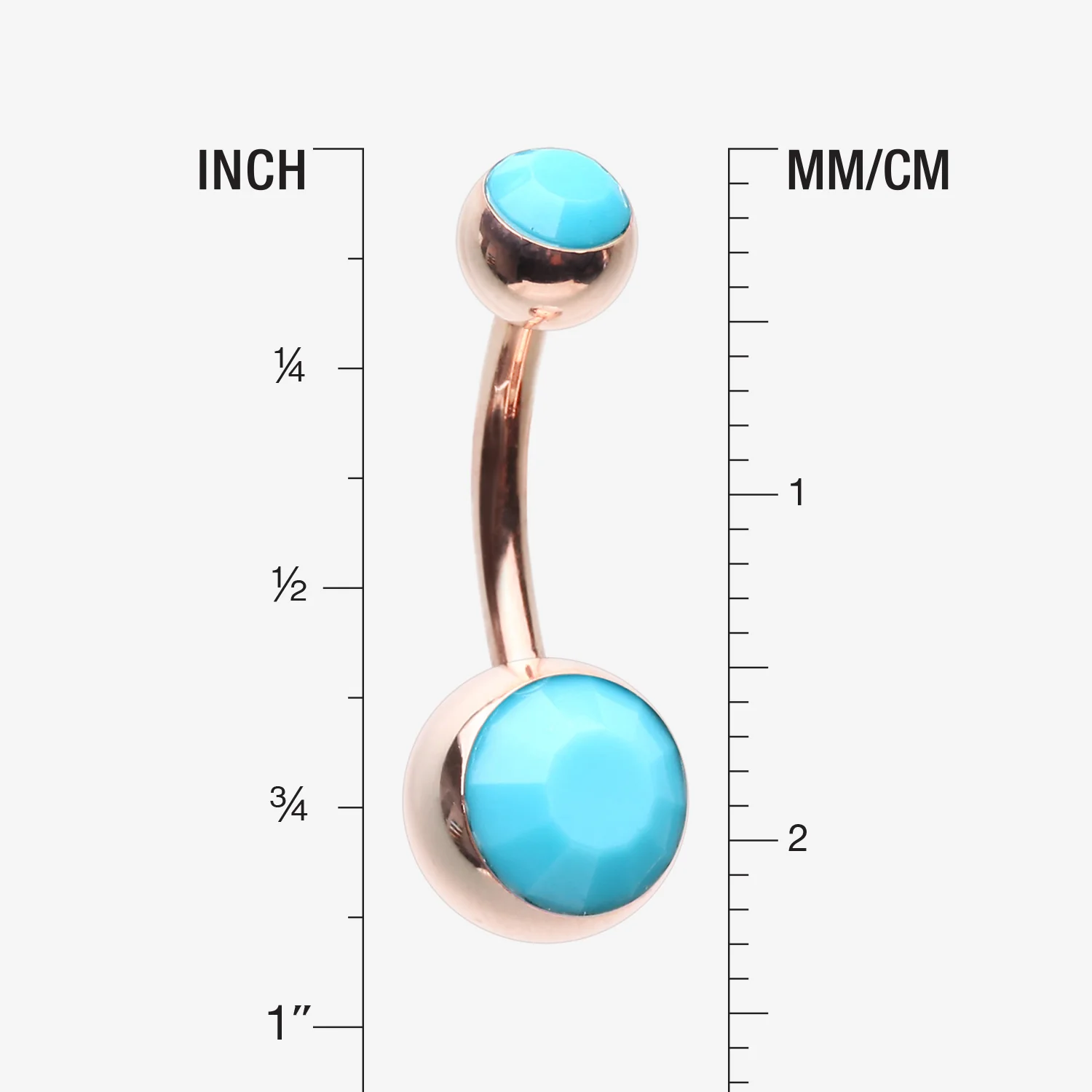 Rose Gold Turquoise Double Gem Ball Steel Belly Button Ring - Image 2