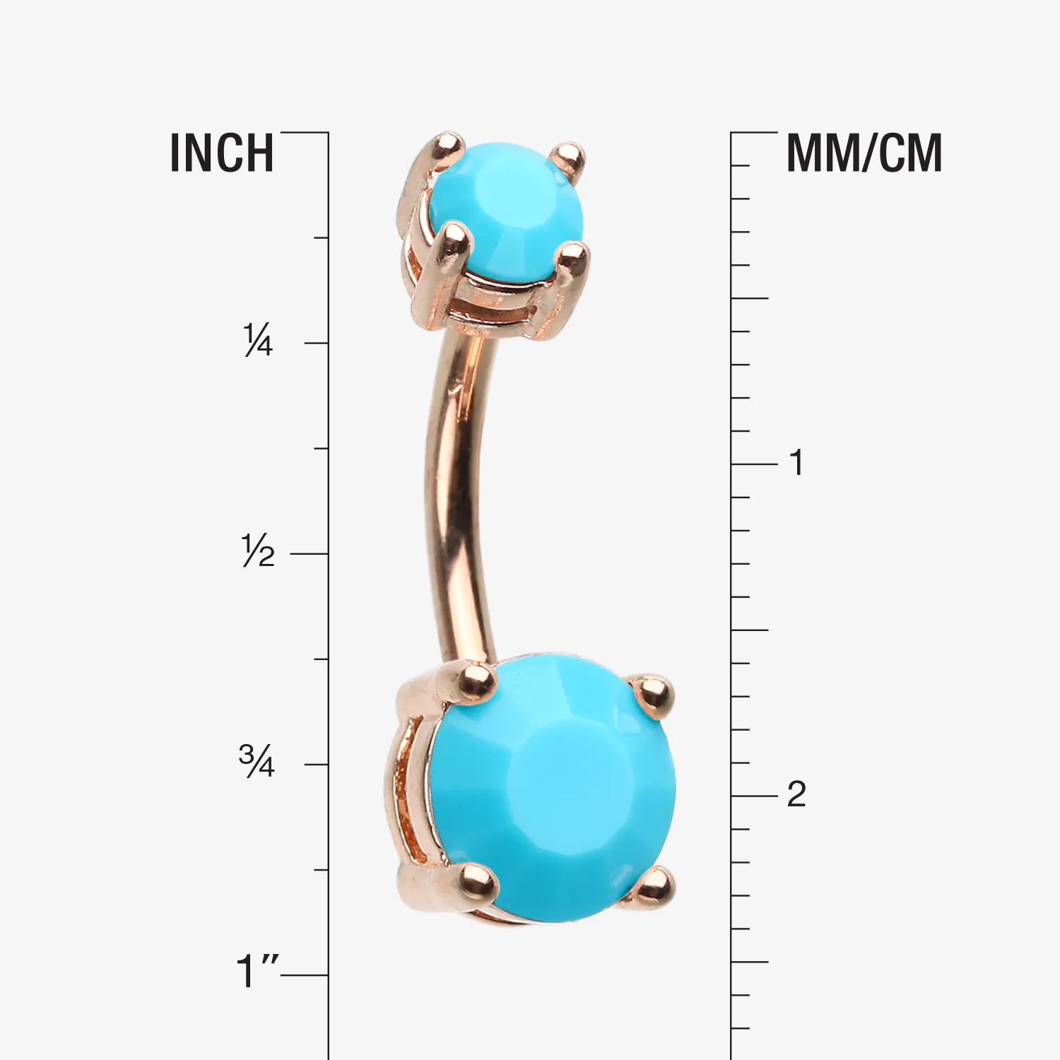 Rose Gold Turquoise Shine Prong Set Belly Button Ring - Image 2