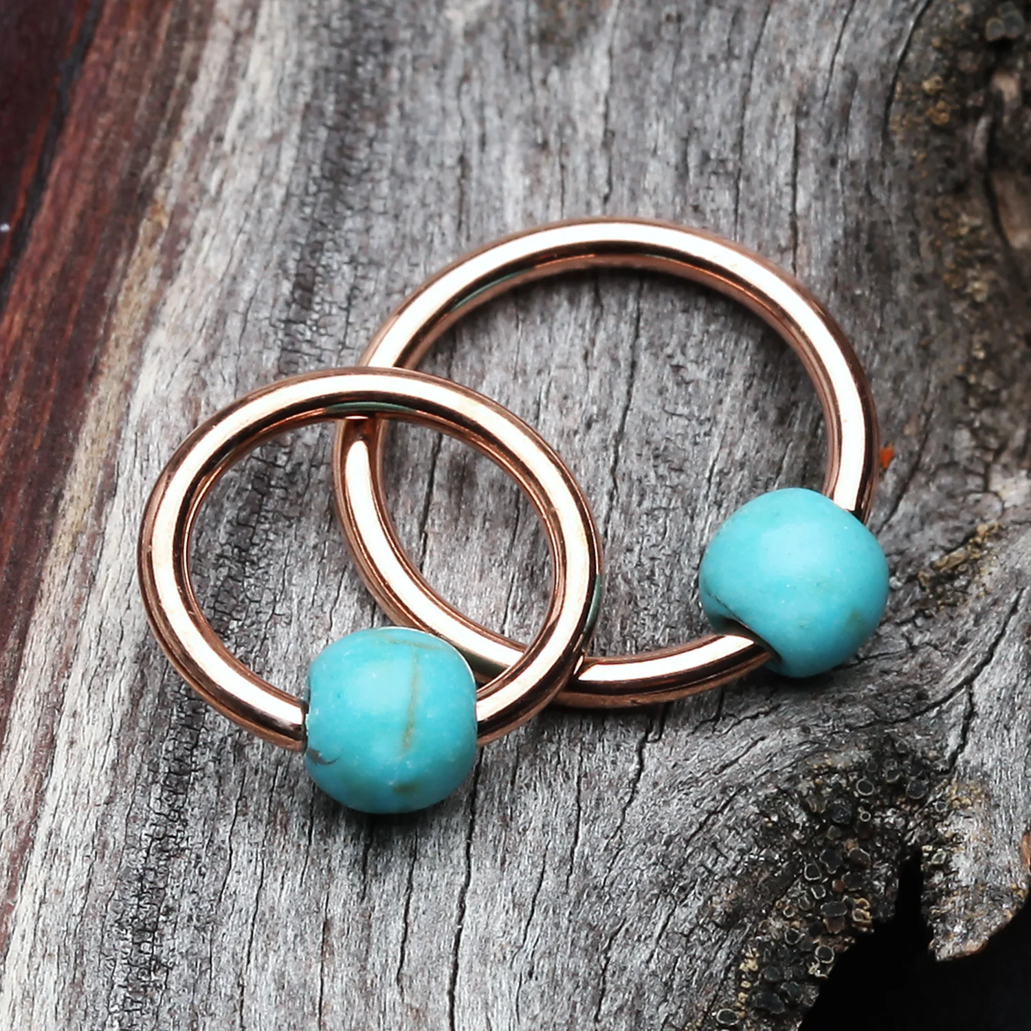 Rose Gold Turquoise Stone Ball Captive Bead Ring - Image 2
