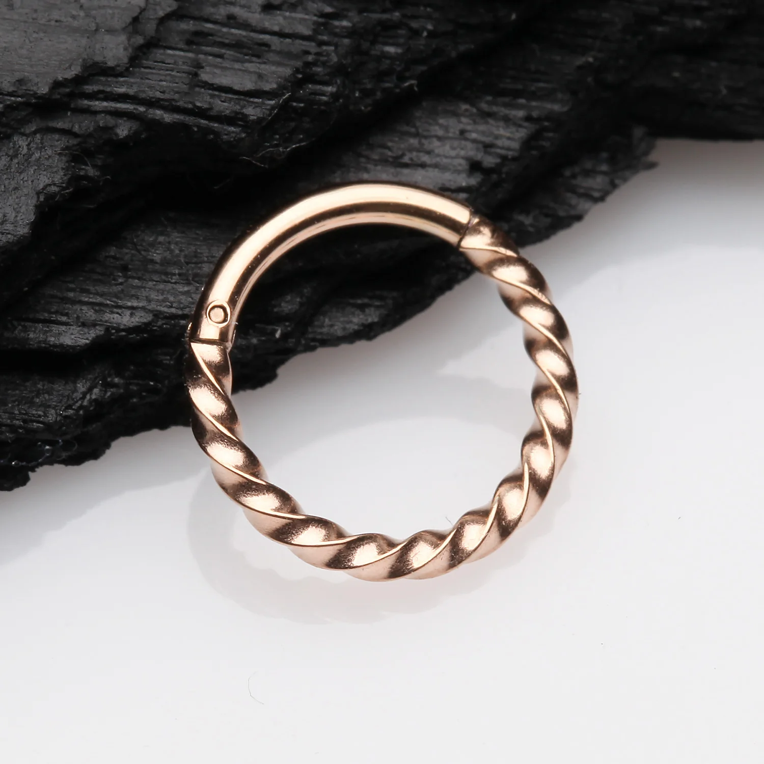 Rose Gold Twisted Metal Seamless Clicker Hoop Ring - Image 2