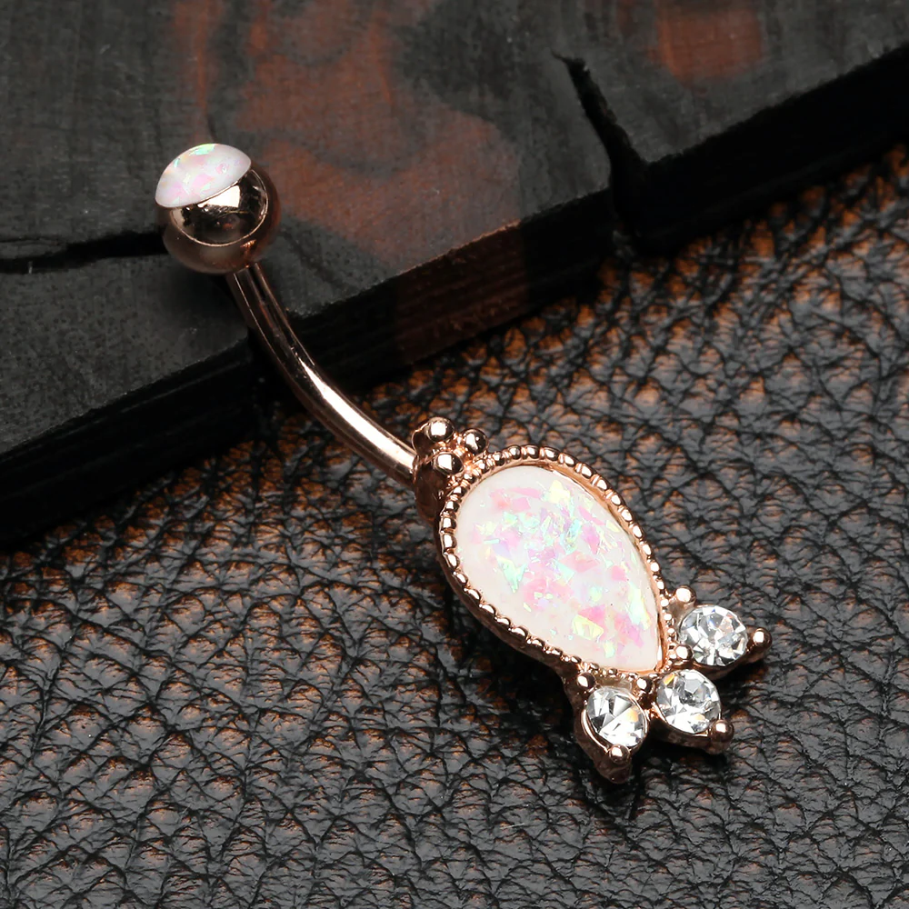 Rose Gold Victorian Adorn Opalescent Sparkle Belly Button Ring - Image 3