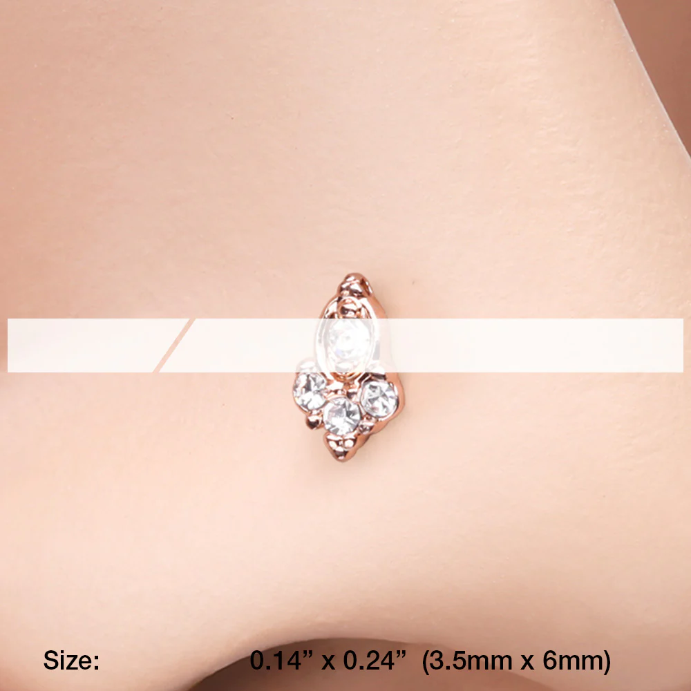 Rose Gold Victorian Elegance Sparkle L-Shaped Nose Ring - Image 3