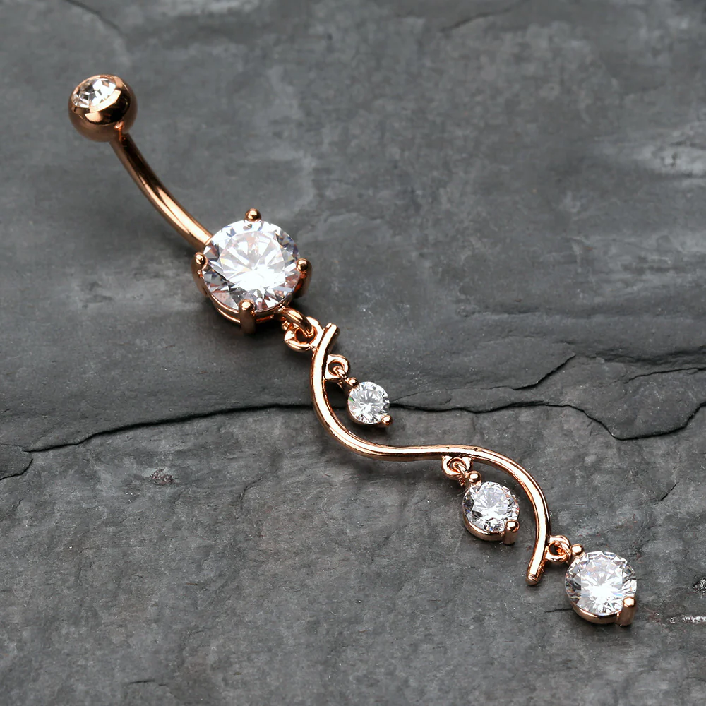 Rose Gold Vine Swirl Sparkle Belly Button Ring - Image 3