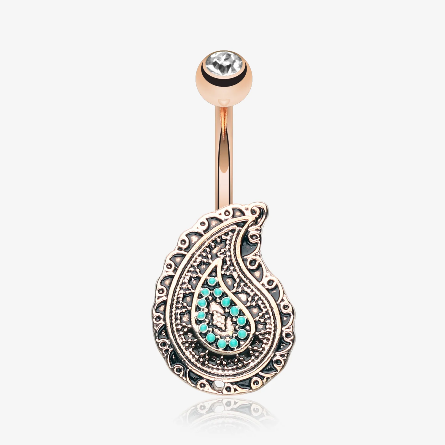 Rose Gold Vintage Boho Paisley Turquoise Belly Button Ring