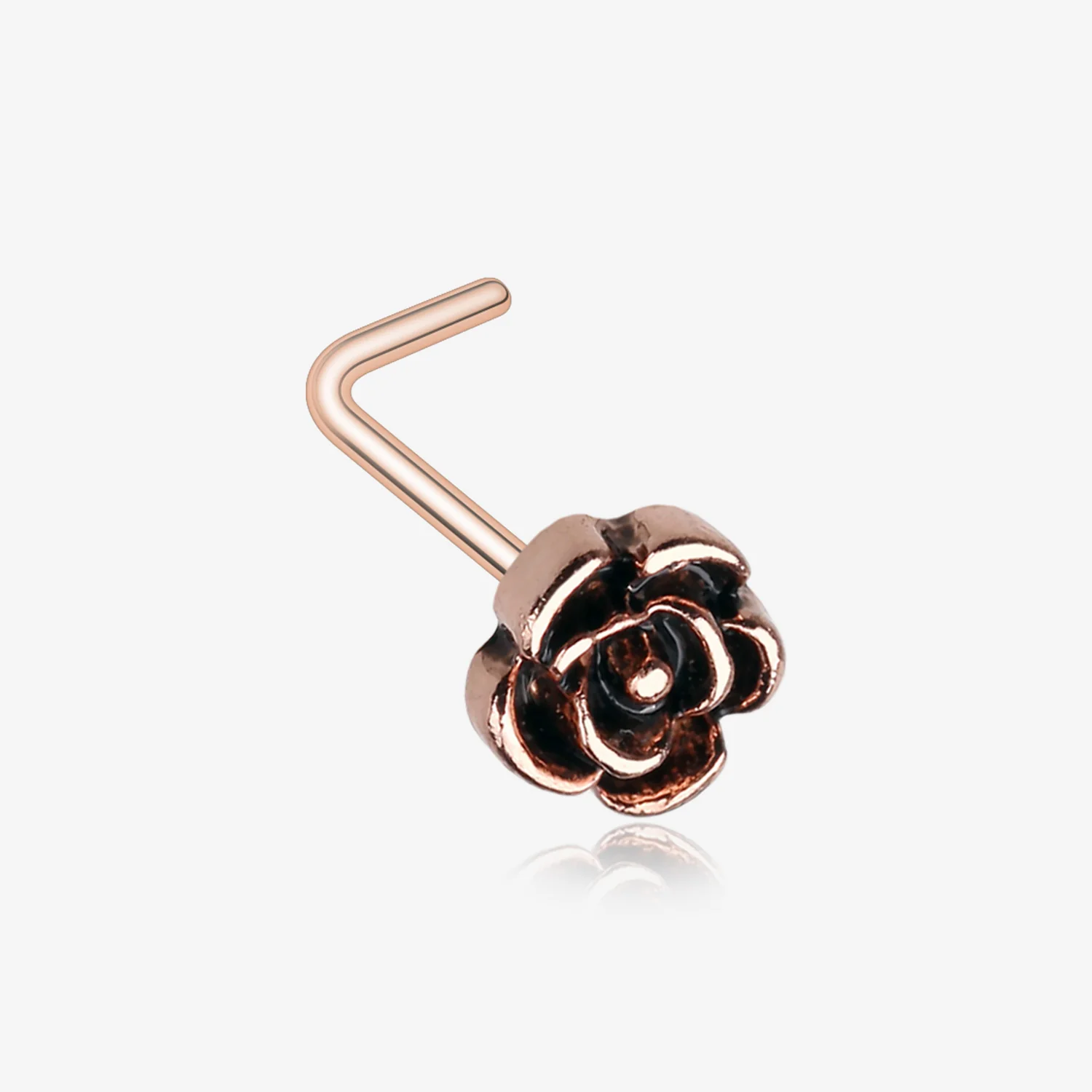 Rose Gold Vintage Rose Icon L-Shaped Nose Ring