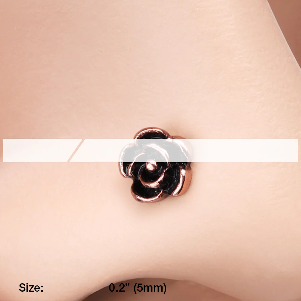 Rose Gold Vintage Rose Icon Nose Stud Ring - Image 3
