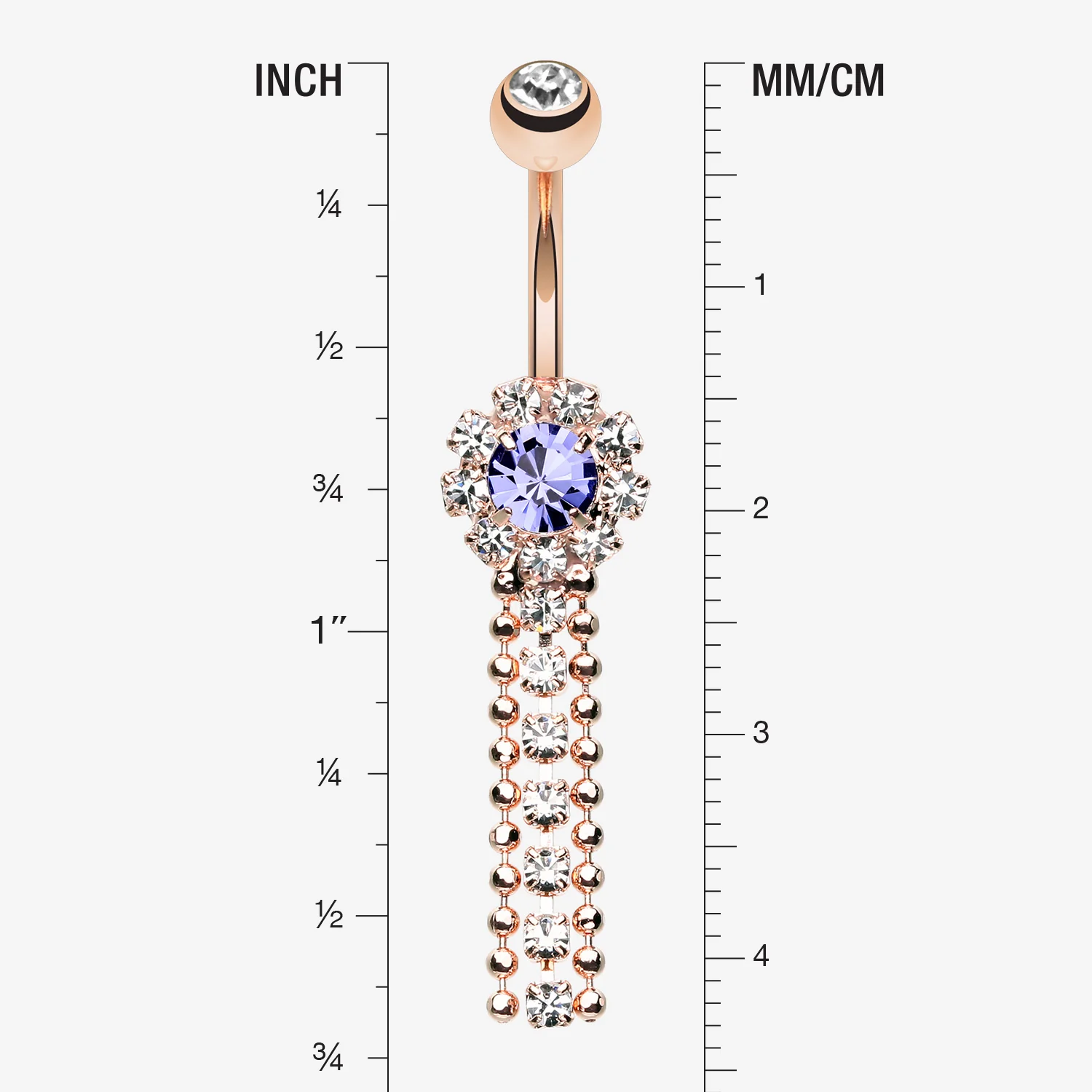 Rose Gold Wonder Sparkle Falls Chandelier Belly Button Ring - Image 2