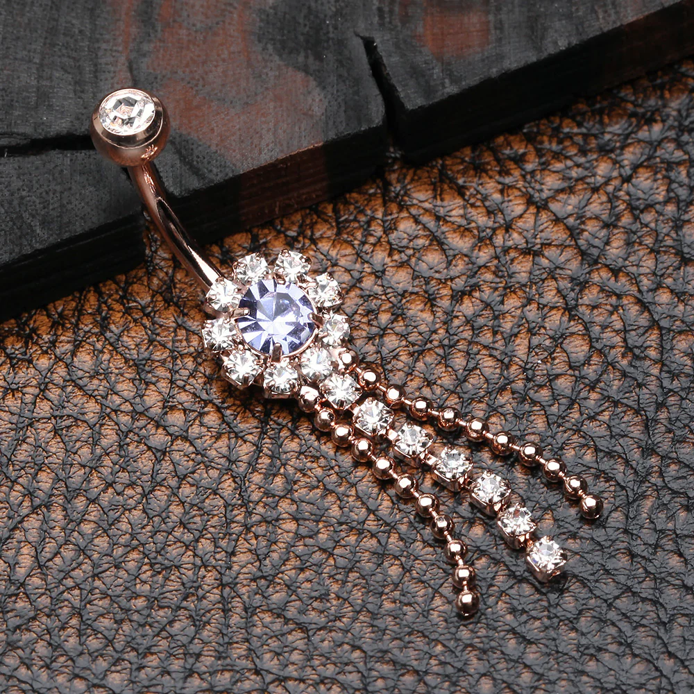 Rose Gold Wonder Sparkle Falls Chandelier Belly Button Ring - Image 3
