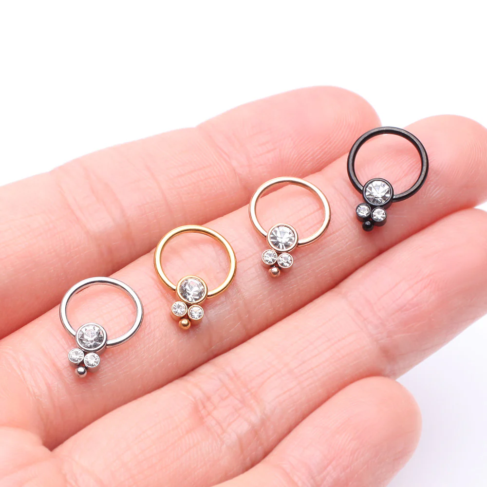 Royal Bali Sparkle Beaded Steel Captive Bead Ring - Image 4
