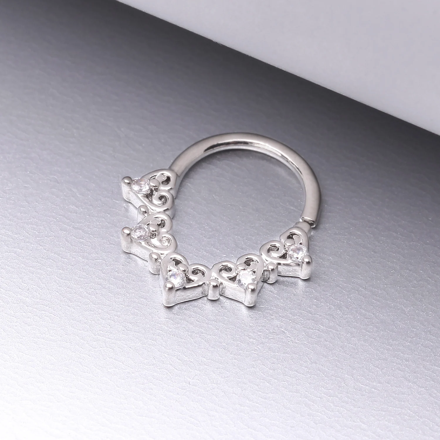 Royal Heart Filigree Sparkle Bendable Hoop Ring - Image 2