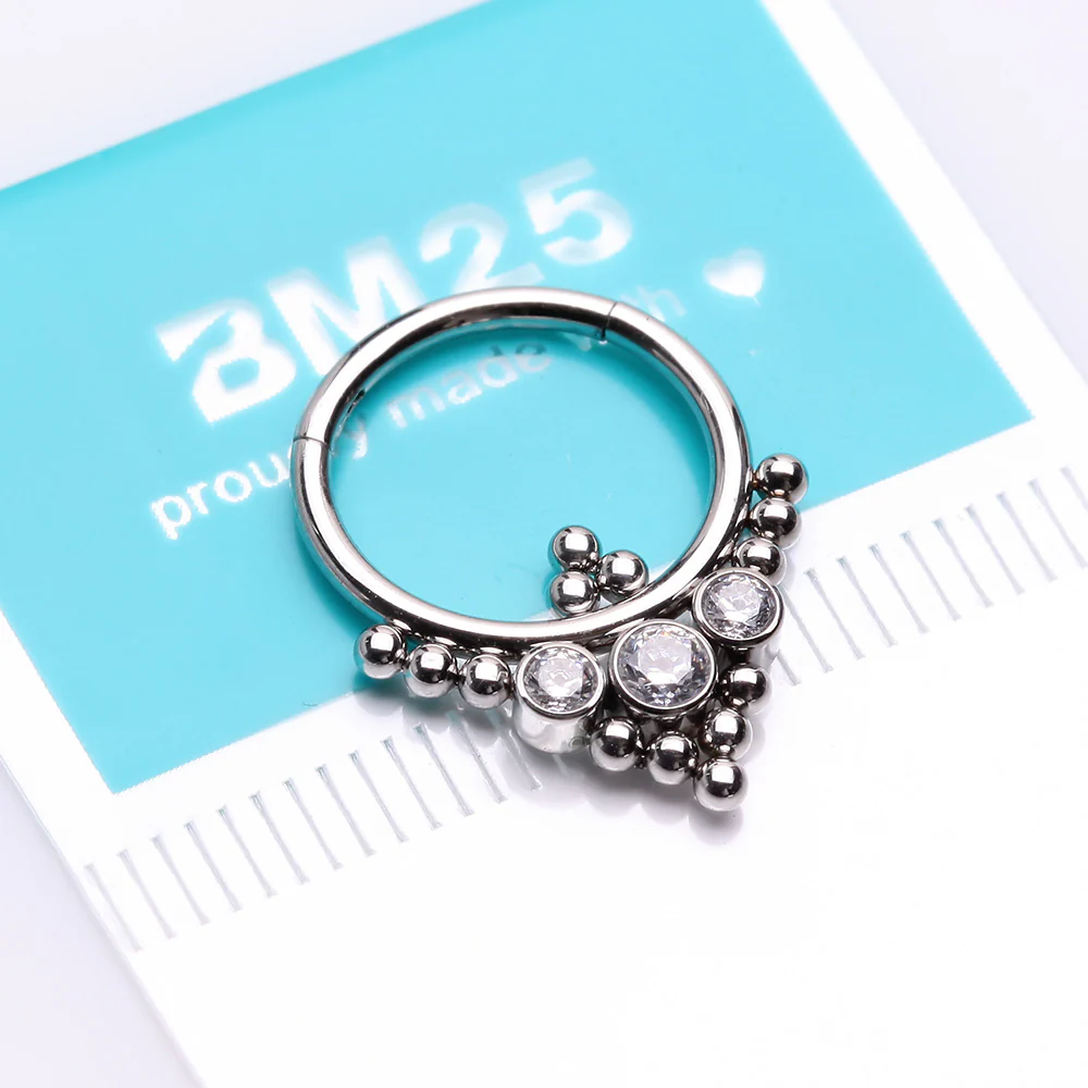 Royal Majestic Sparkle Beads Seamless Clicker Hoop Ring - Image 3