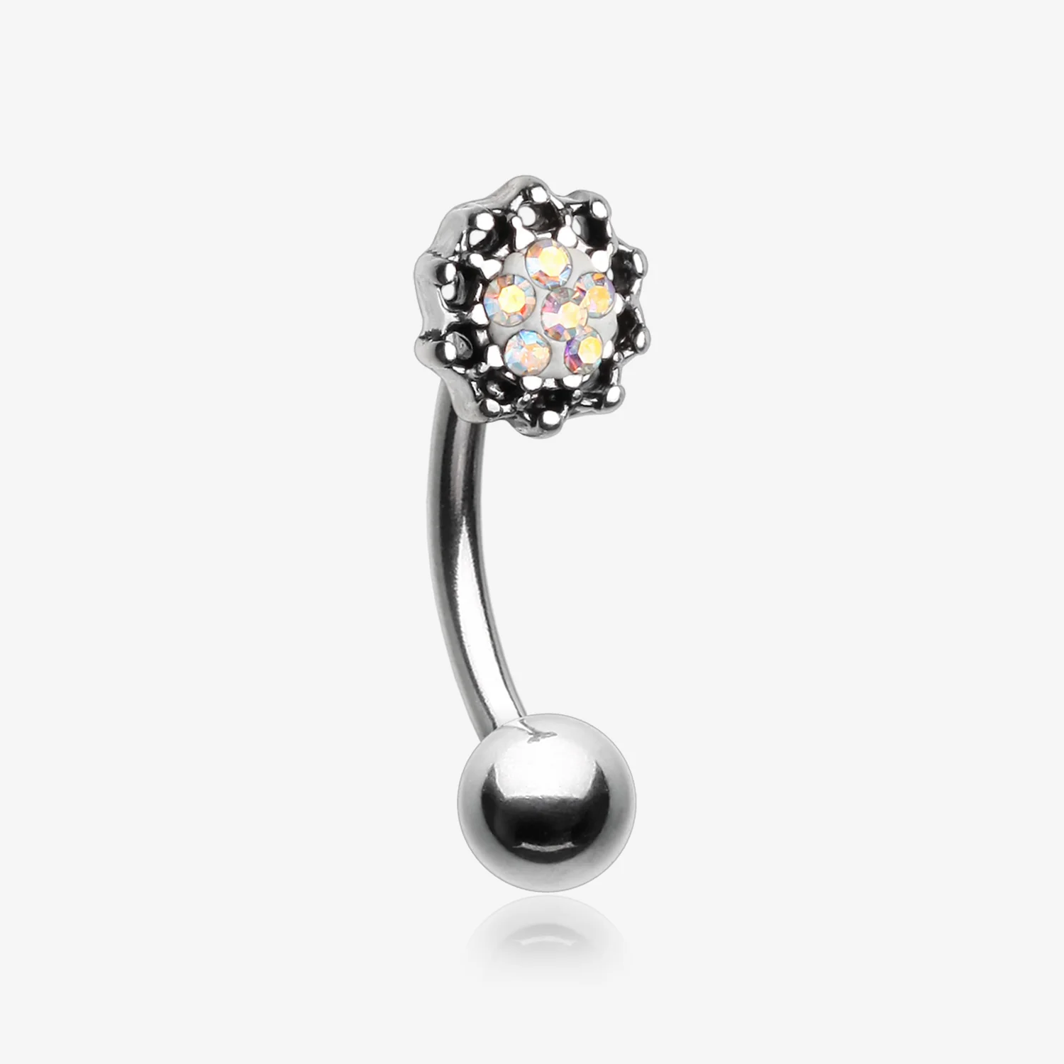 Sacred Lotus Multi-Gem Sparkle Curved Barbell Ring