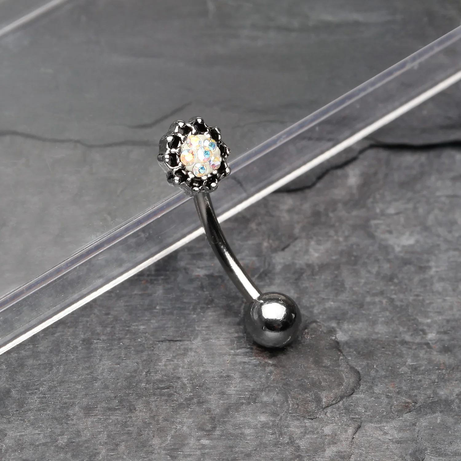 Sacred Lotus Multi-Gem Sparkle Curved Barbell Ring - Image 2