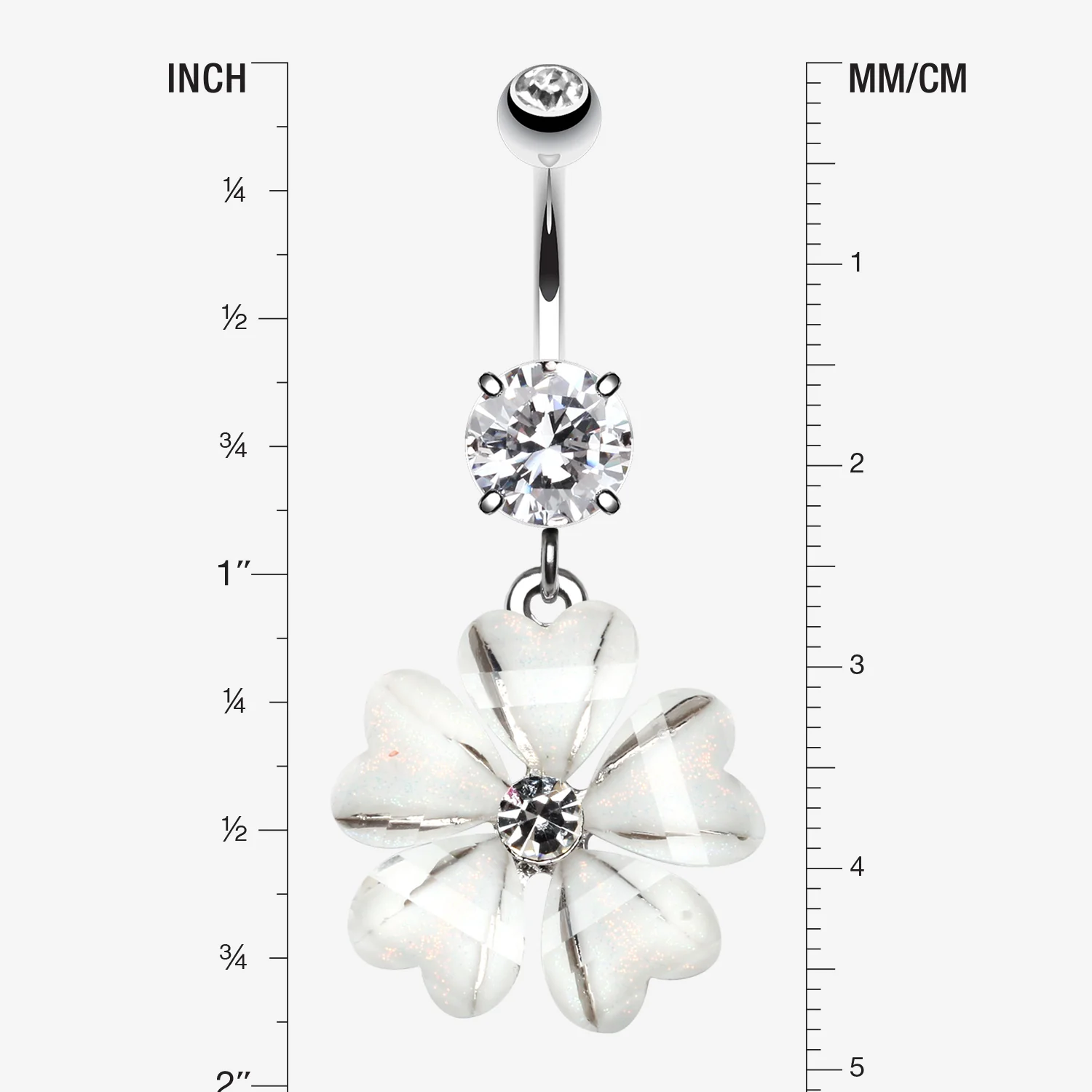 Shimmering Flower Heart Petal Sparkle Dangle Belly Ring - Image 2