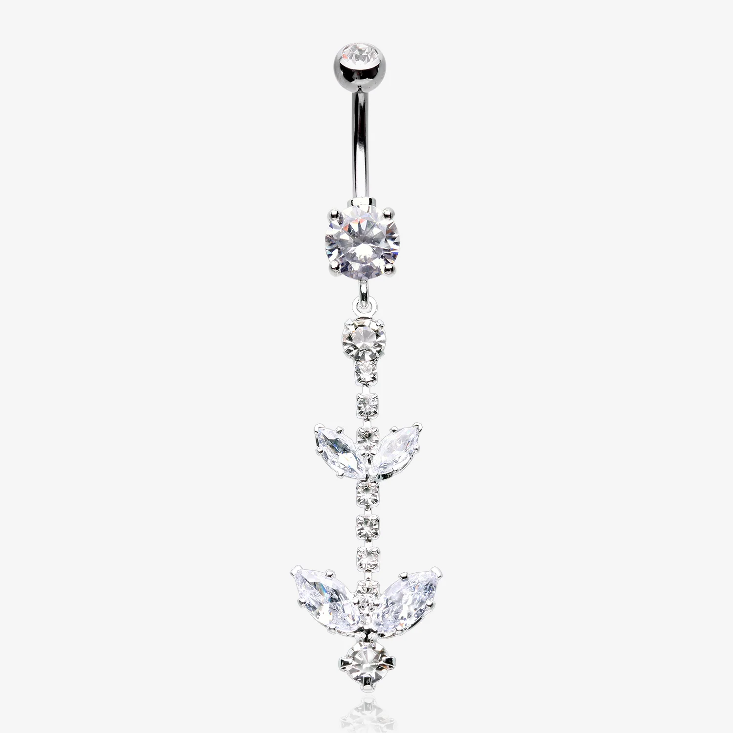Shimmering Sparkle Leaflet Floral Cascading Belly Button Ring