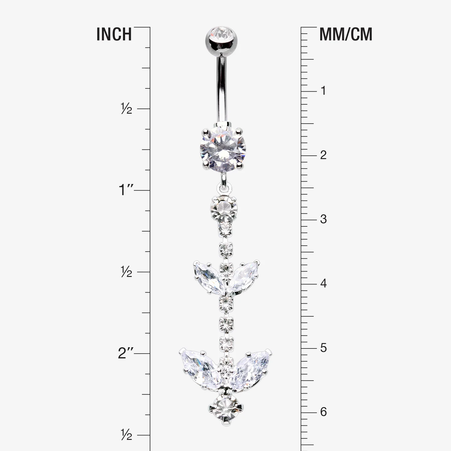 Shimmering Sparkle Leaflet Floral Cascading Belly Button Ring - Image 2