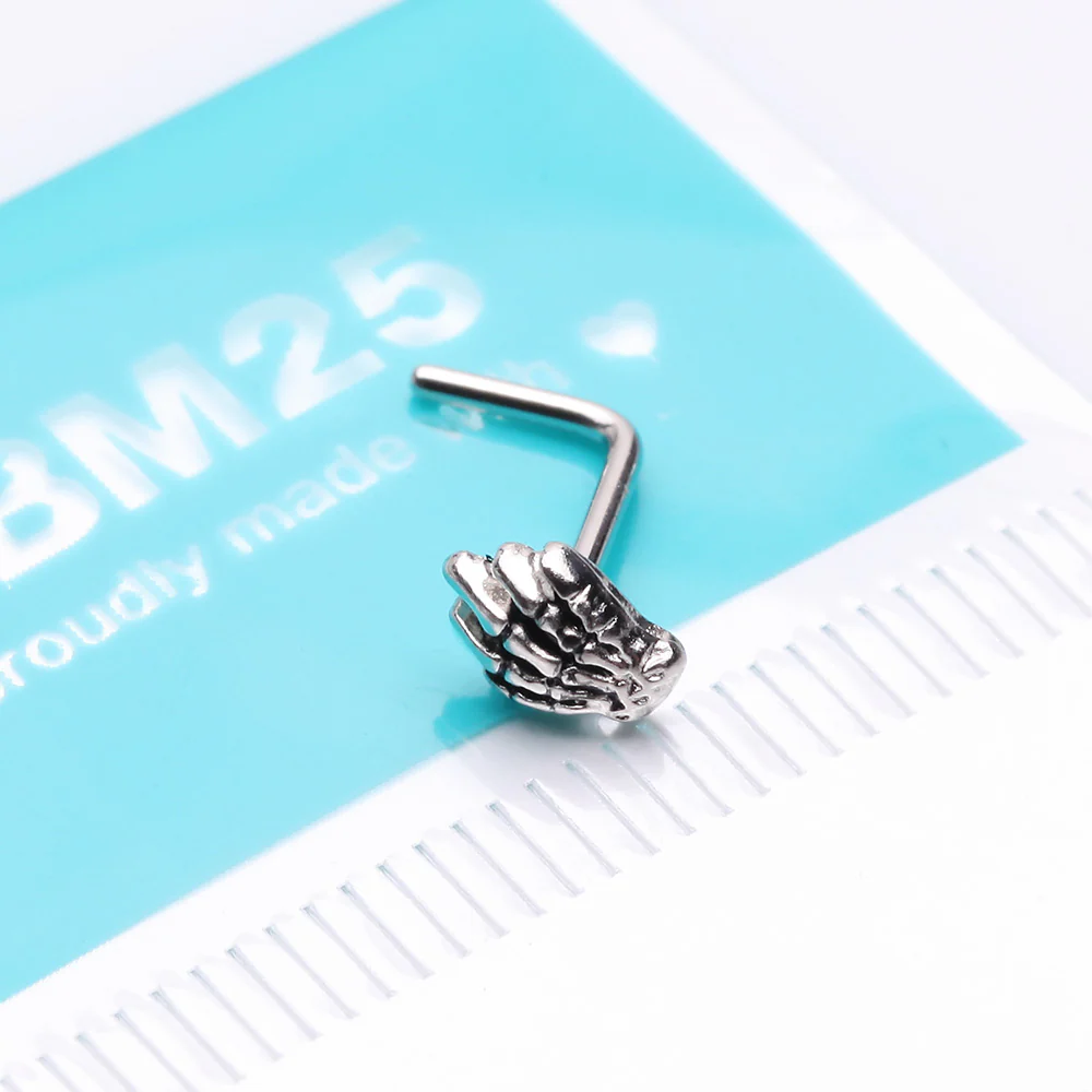 Skeleton Hand of Death L-Shaped Nose Ring - Image 3