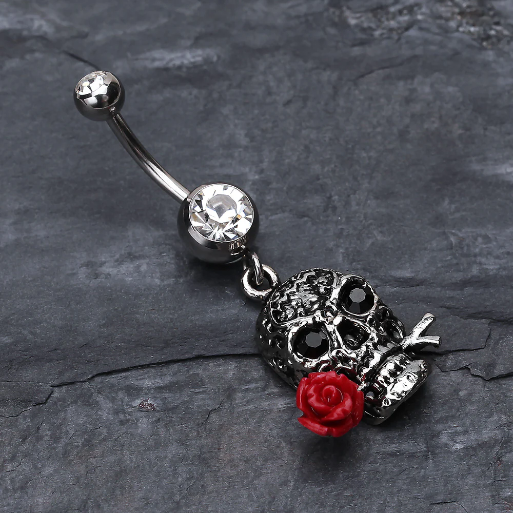 Skull Rose Beauty Belly Ring - Image 3