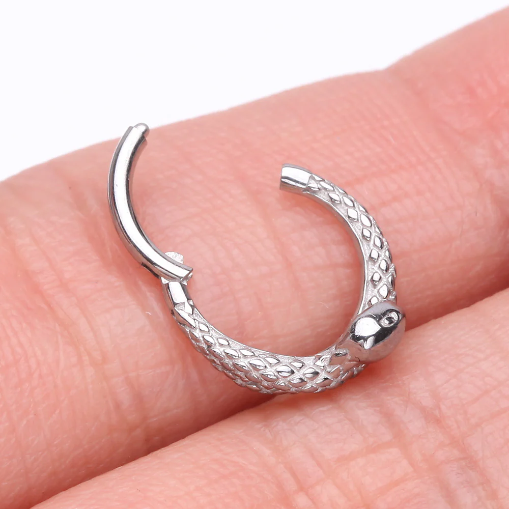Slithering Snake Steel Seamless Clicker Hoop Ring - Image 4
